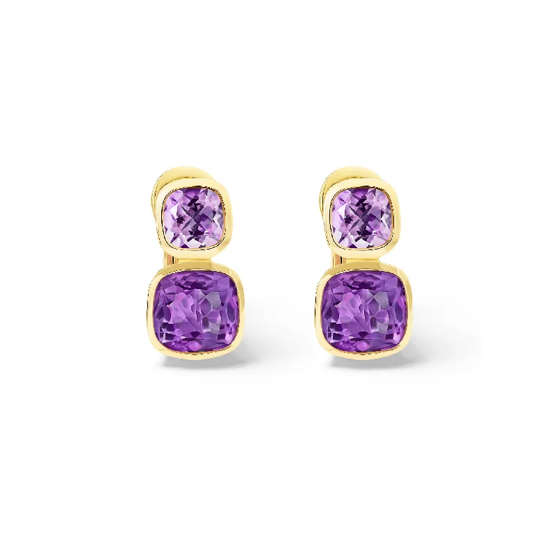 Elegant Gemstone Earrings-Qin & Han Earrings 18ct Yellow Gold - Pale Amethyst & Pink Amethyst