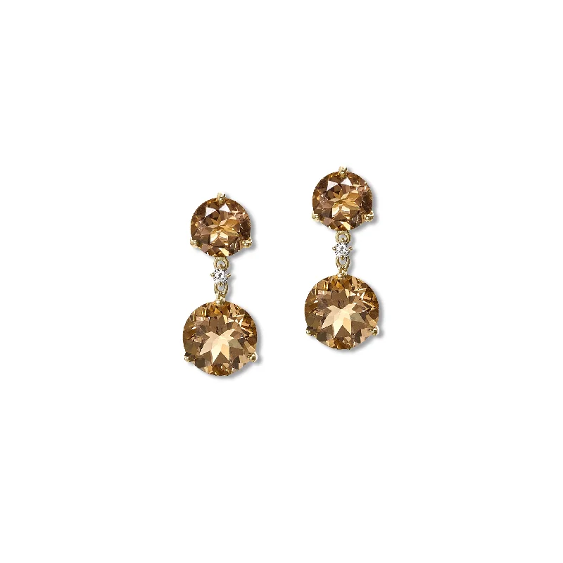 Gothic Style Earrings-Rivière Double Earrings Yellow Gold - Smoky Quartz & Diamond