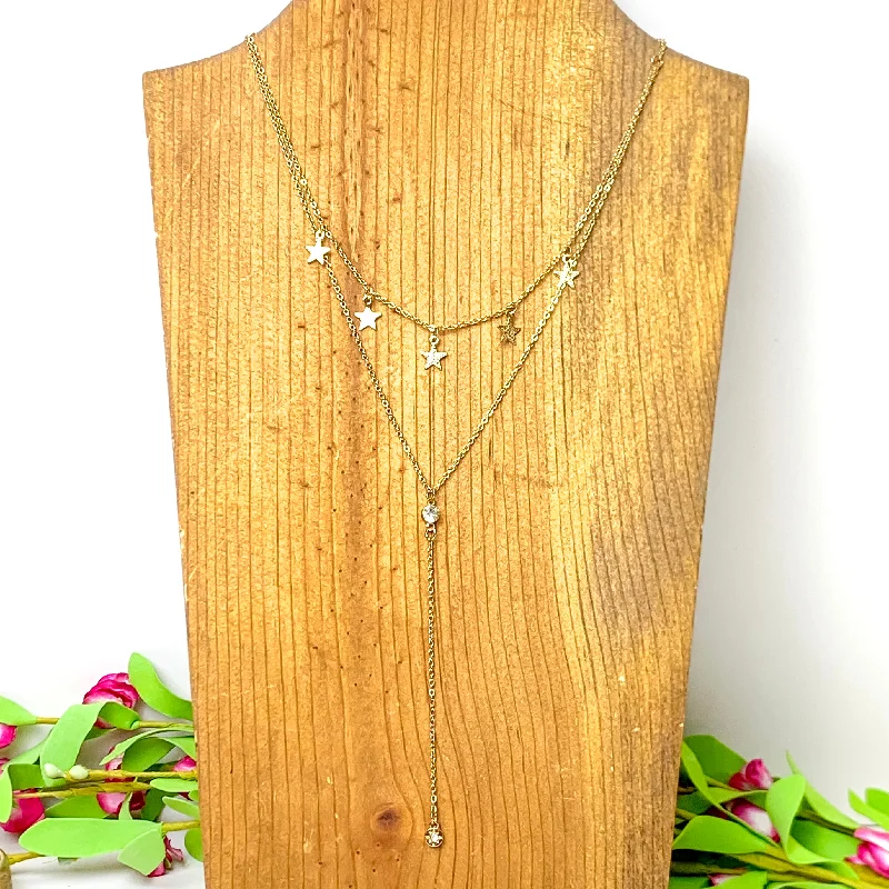 Double Strand Gold Starlight Lariat Necklace