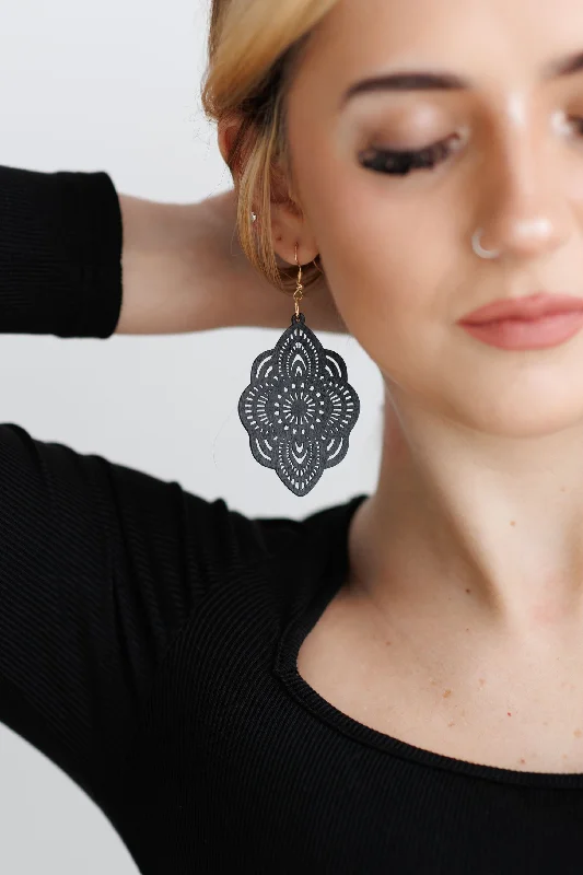 Unique Chandelier Earrings-Beautiful Black Wood Earrings