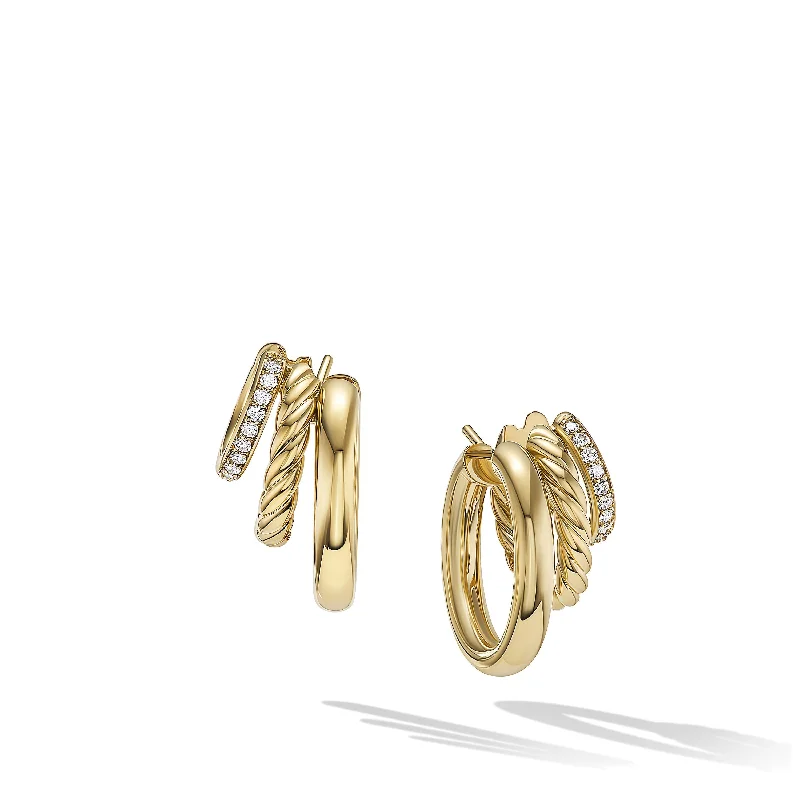 Dangling Gold Earrings-DY Mercer™ Multi Hoop Earrings in 18K Yellow Gold with Diamonds\, 21mm