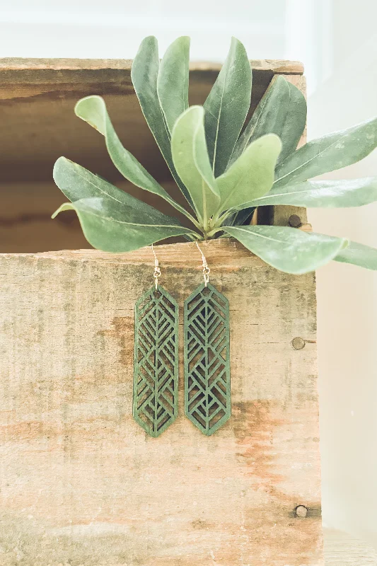 Handcrafted Earrings-Beautiful Green Wooden Laser Cut Earrings