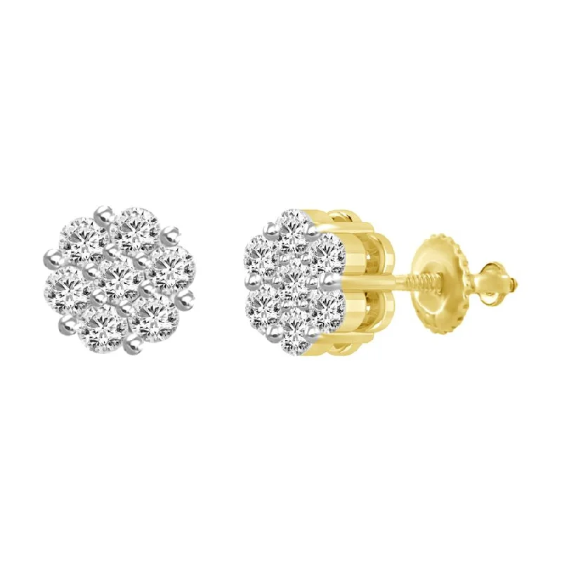 Handmade Gold Earrings-LADIES EARRINGS 3.00CT ROUND DIAMOND 14K YELLOW GOLD