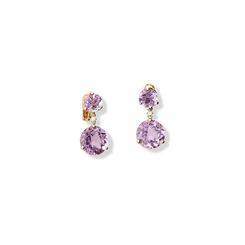 Colored Gemstone Earrings-Rivière Double Earrings Yellow Gold - Amethyst & Diamond