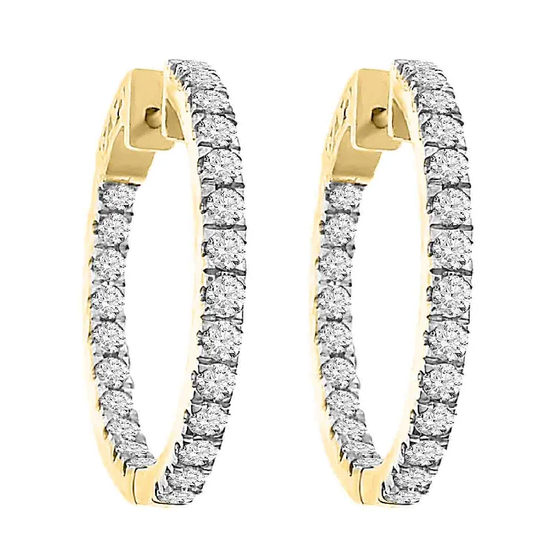 Birthday Gift Earrings-LADIES HOOP EARRINGS 2.00CT ROUND DIAMOND 14K YELLOW GOLD (SI QUALITY)