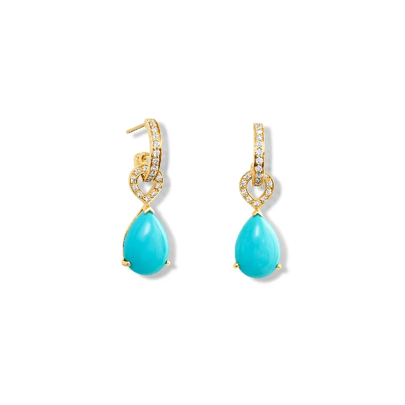 Silver Ear Cuffs-Octavia Earring Drops 18ct Yellow Gold - Cabochon Turquoise & Diamond