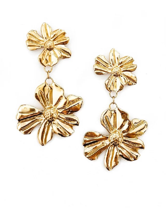 Unique Hoop Earrings-Peggy Vintage Gold Flower Earrings