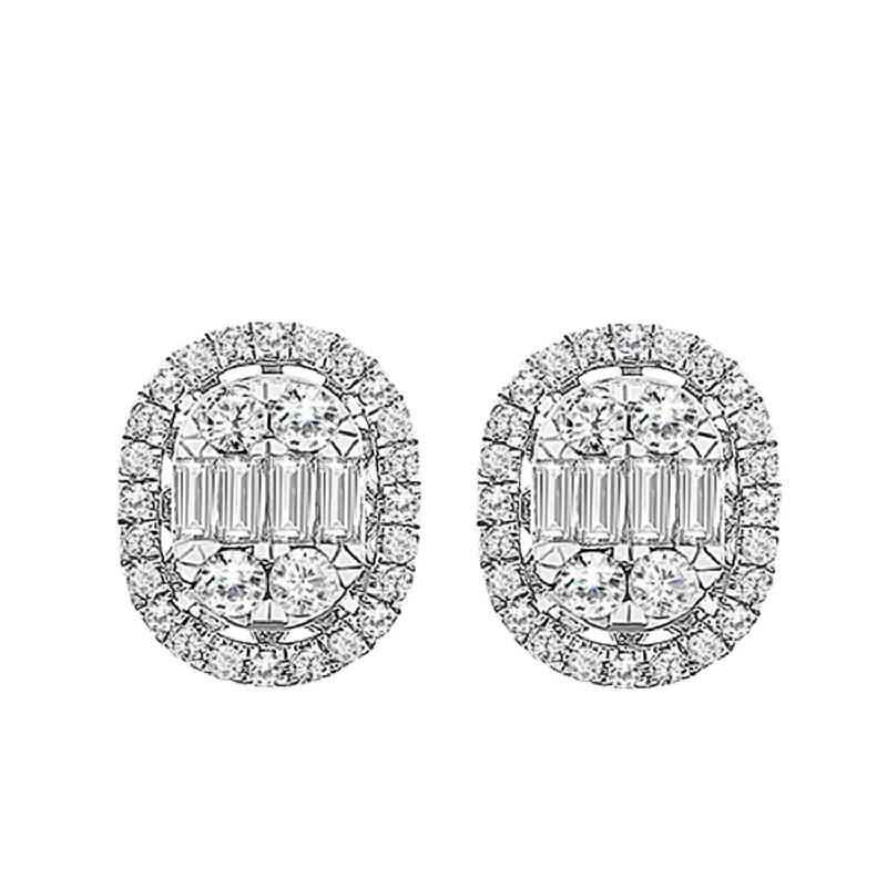 Elegant Stud Earrings-LADIES EARRINGS 0.50CT ROUND/BAGUETTE DIAMOND 14K WHITE GOLD