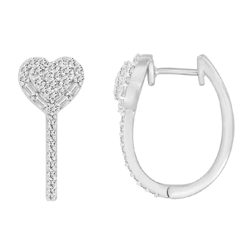 Geometric Shape Earrings-LADIES HOOP EARRINGS 0.50CT ROUND DIAMOND 14K WHITE GOLD (SI QUALITY)