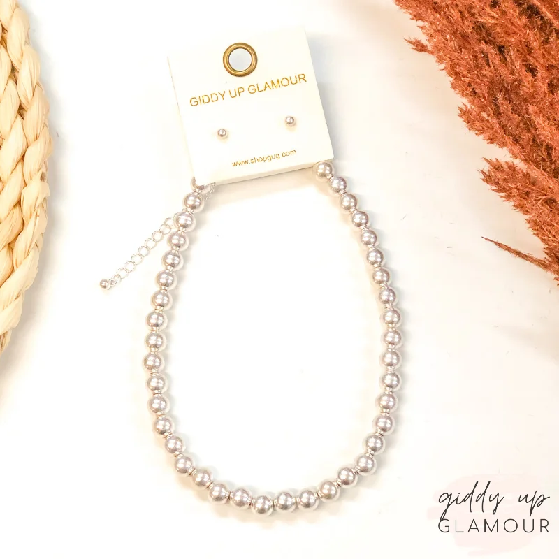 Short Beaded Ball Chain Choker in Silver