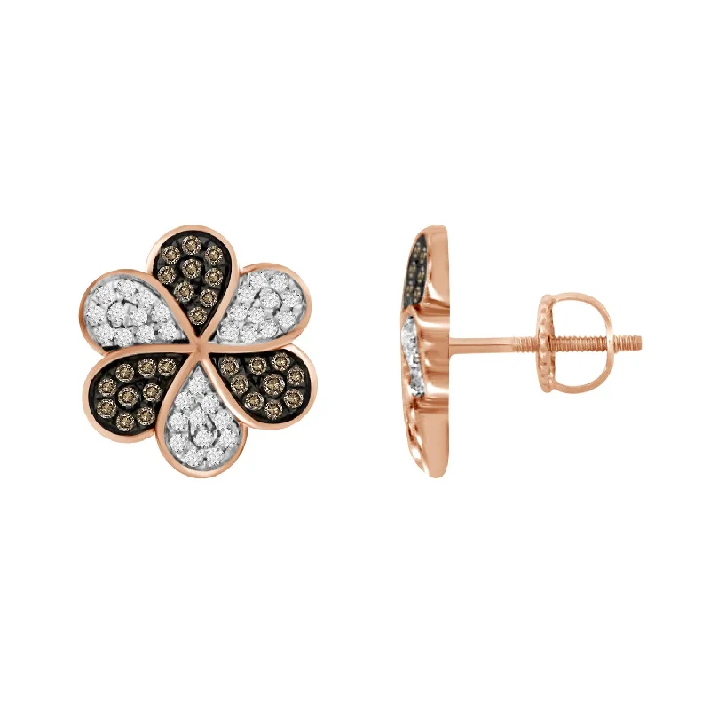 Fashion Drop Earrings-LADIES EARRINGS 0.40CT DARK BROWN/ROUND DIAMOND 10K ROSE GOLD