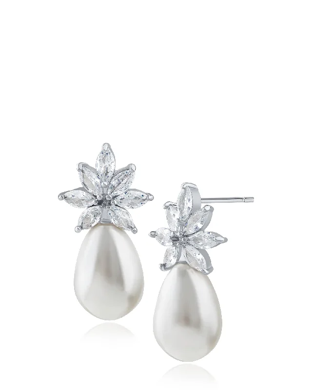 Elegant Ear Cuffs-Marquise CZ and Pearl Drop Earrings