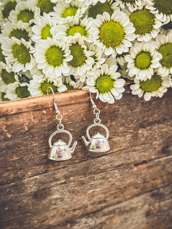 Round Hoop Earrings-Adorable Tea Kettle Earrings