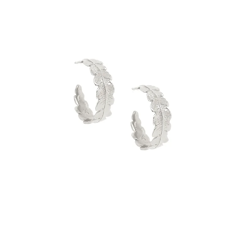 Stylish Drop Earrings-Silver Crown Fern Hoop Earrings