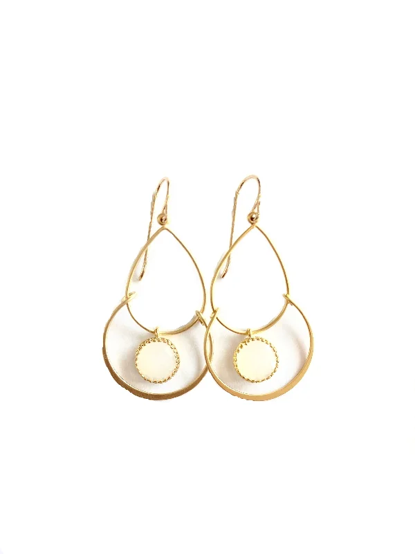 Chic Gold Stud Earrings-Geometric Hoop Earrings with Crystal Stone