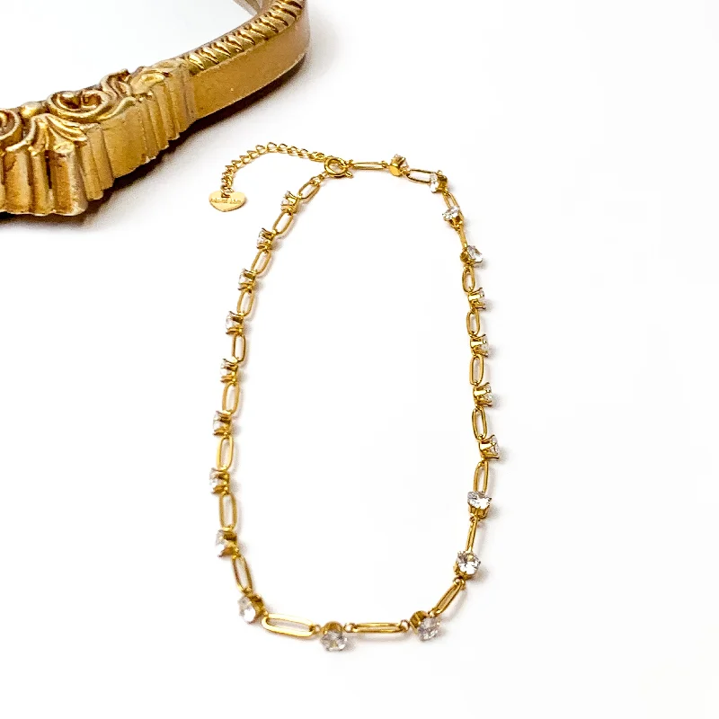 Bracha | Tracy Gold Tone Necklace with CZ Crystal Accents