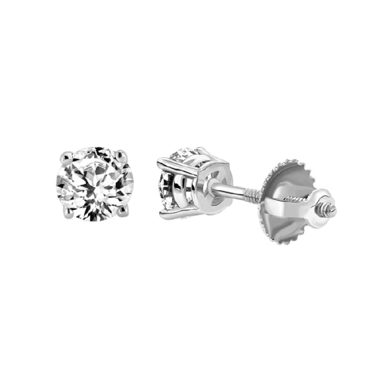 Gemstone Earrings-LADIES STUD EARRINGS 2.00CT ROUND DIAMOND 14K WHITE GOLD