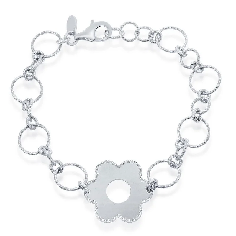 Classic Women's Bracelet - Sterling Silver D-C Circles and Center Flower | S-4770