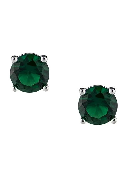 Fashionable Clip-On Earrings-Classic Green CZ Pierced Stud Earring