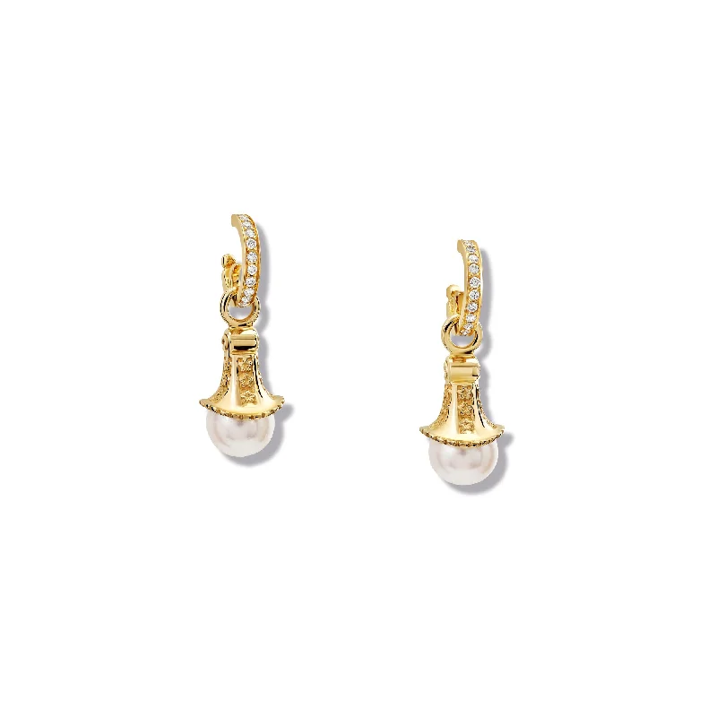 Customizable Earrings-Fouquet Earring Drops Yellow Gold - Pearl