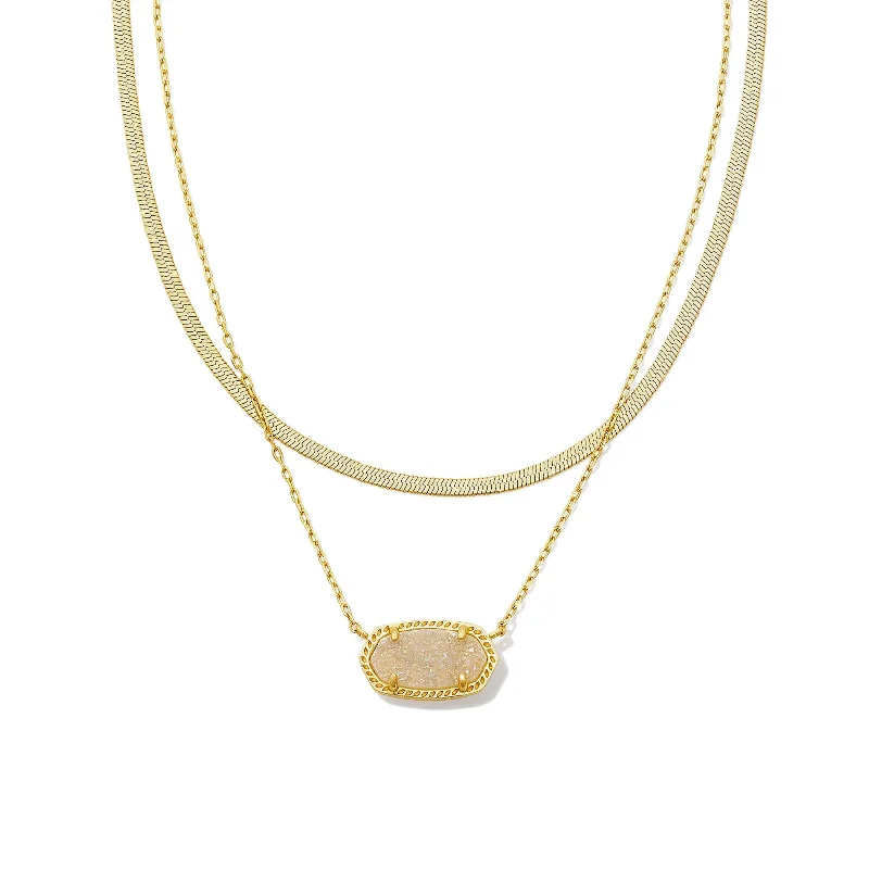 Kendra Scott | Elisa Herringbone Gold Multi Strand Necklace in Iridescent Drusy