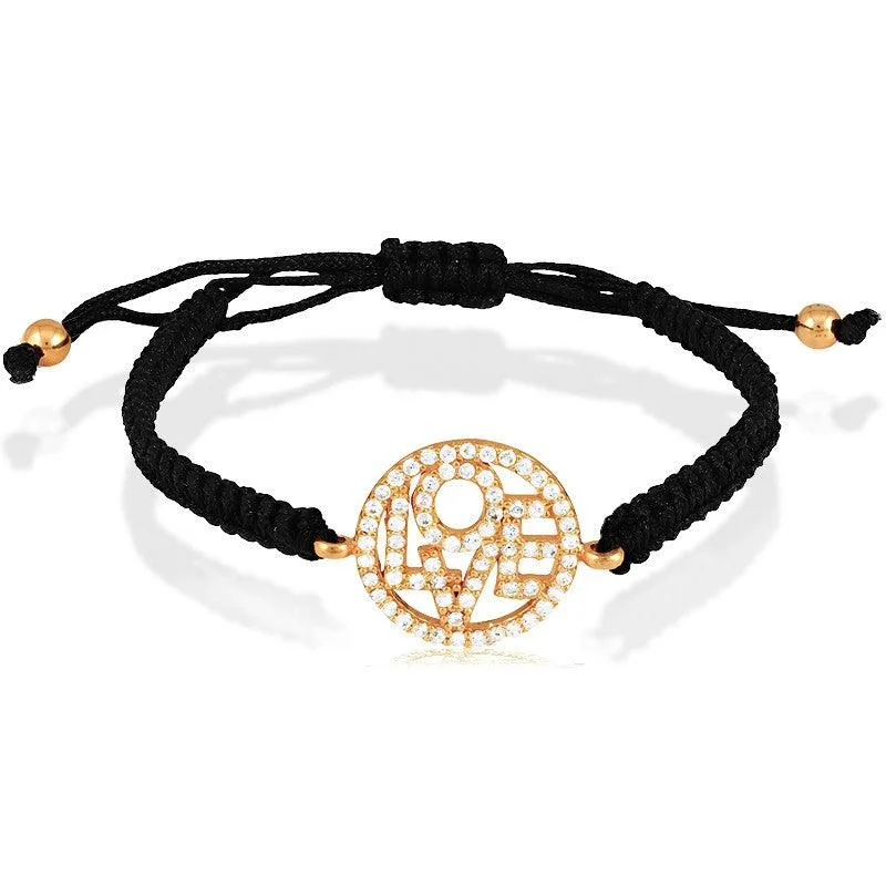 Sterling Silver Rose Gold Plated CZ LOVE Macrame Bracelet