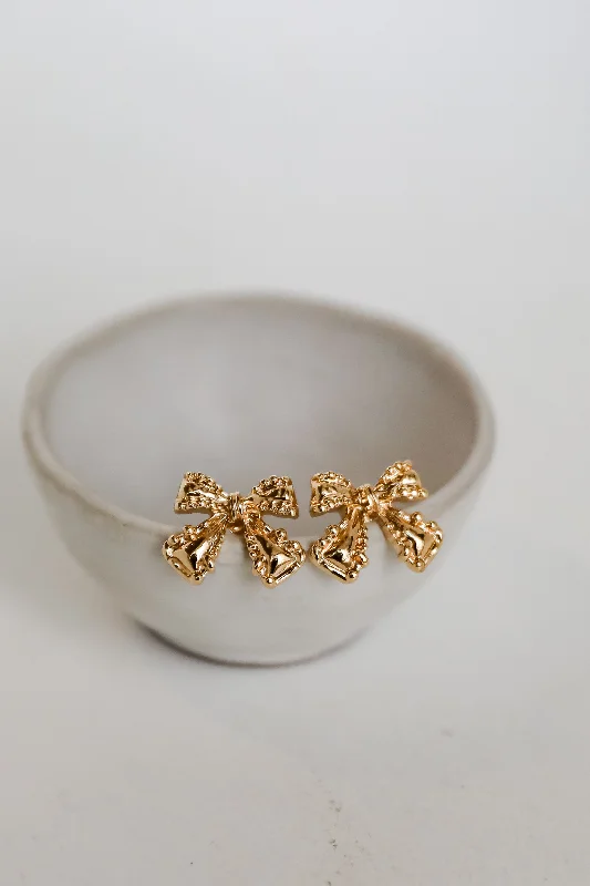 Chic Gold Stud Earrings-Sophia Gold Bow Earrings