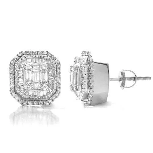 Silver Ear Cuffs-14KW 1.00CTW BAGUETTE DIAMOND EARRING STUDS