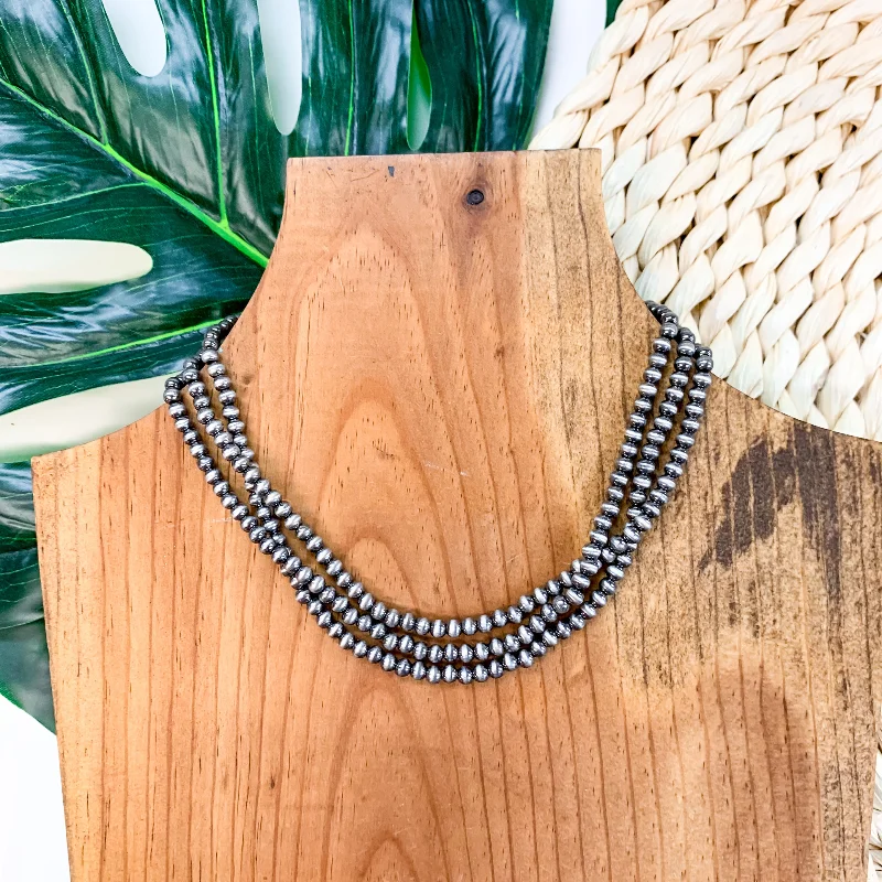 Layered Beaded Choker Necklace In Silver