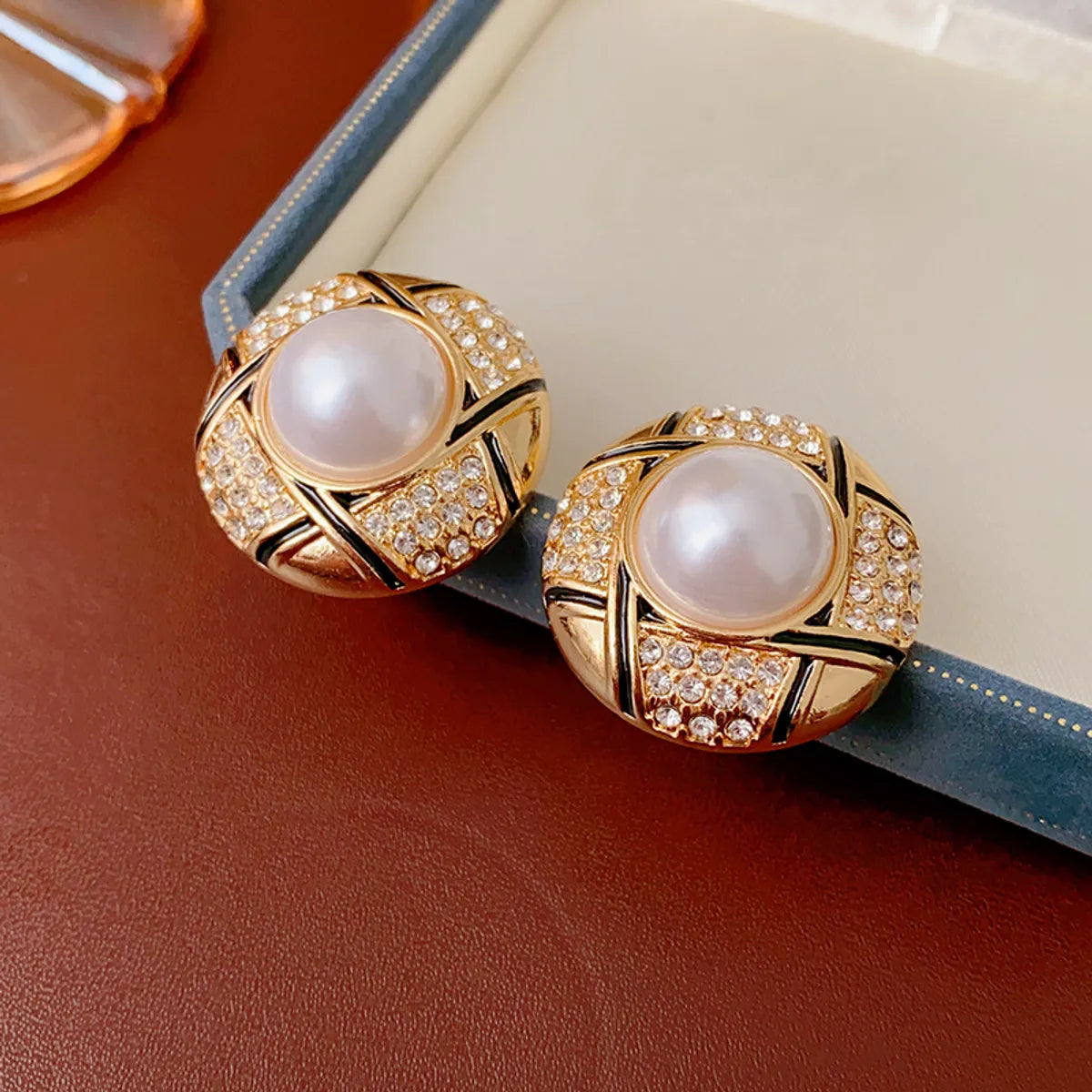 1 Pair Simple Style Round Inlay Alloy Zircon Ear Studs