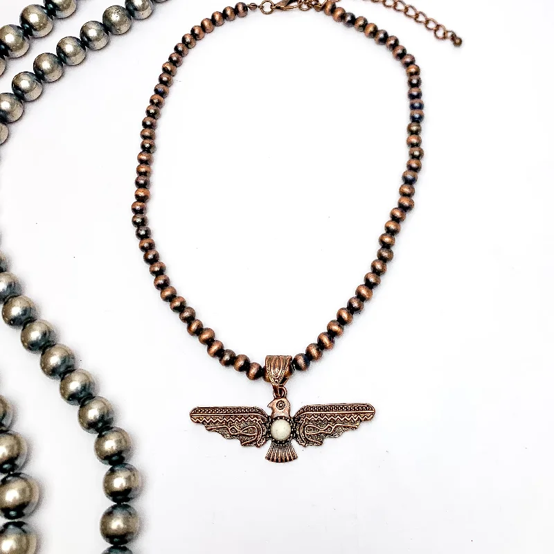 Thunder Bird Pendant Copper Tone Beaded Necklace