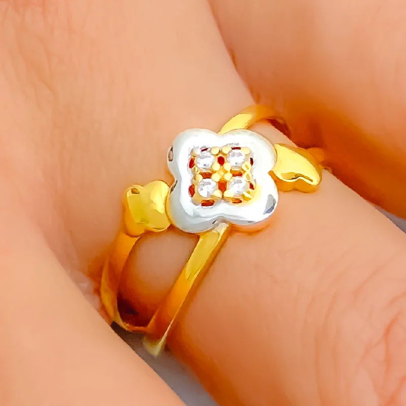 Gorgeous Clover 21k Gold CZ Ring