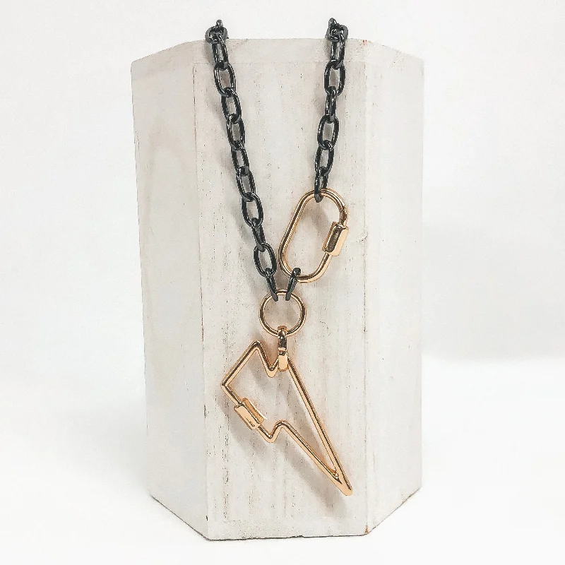 Thunderbolt Lock Chain Necklace in Black/Gold