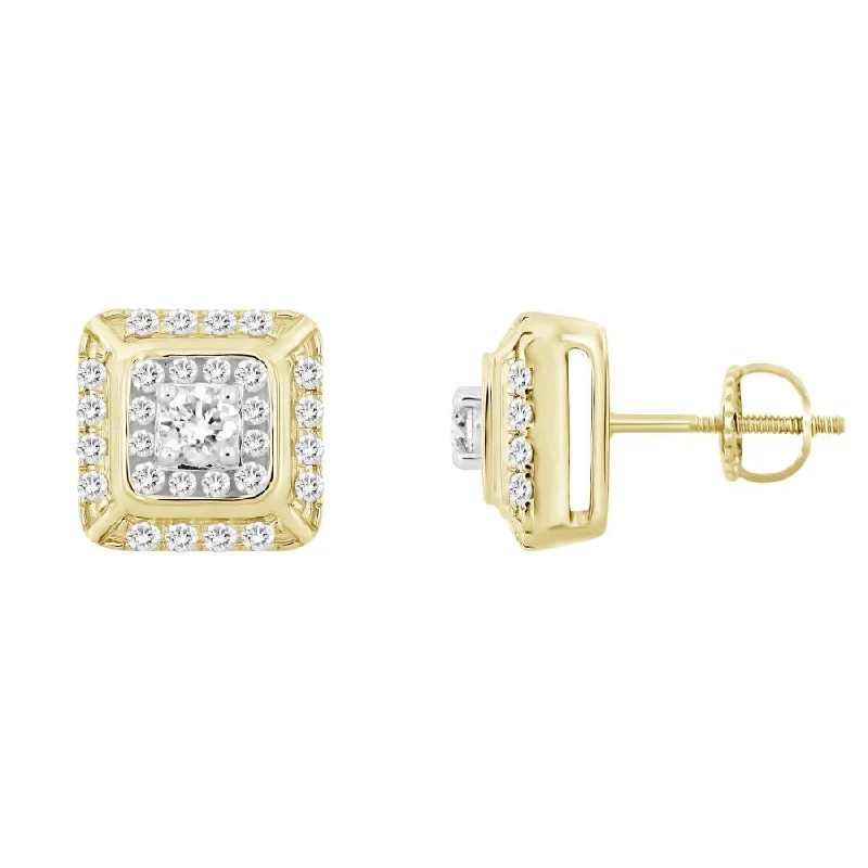 Cute Dangle Earrings-LADIES STUD EARRINGS 1.00CT ROUND DIAMOND 10K YELLOW GOLD