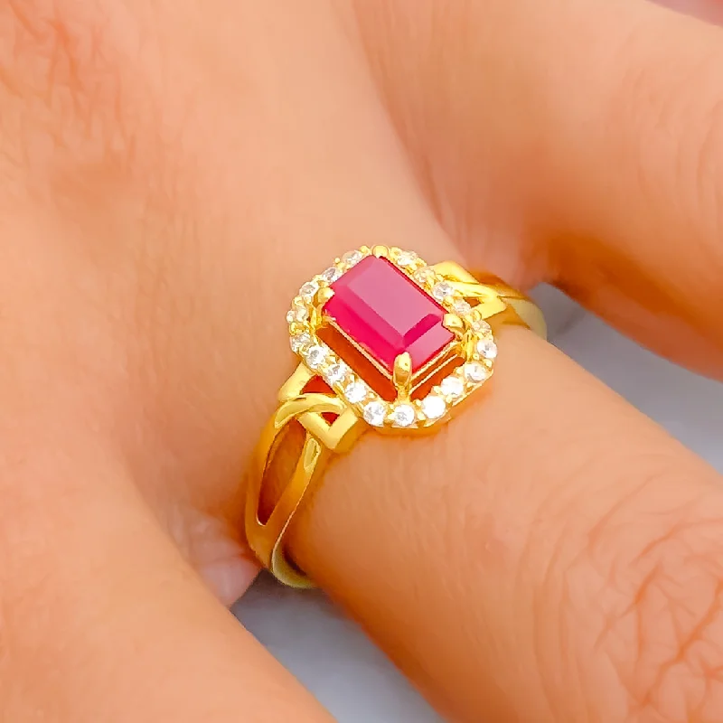 Charming Rectangular 22k Gold CZ Ring