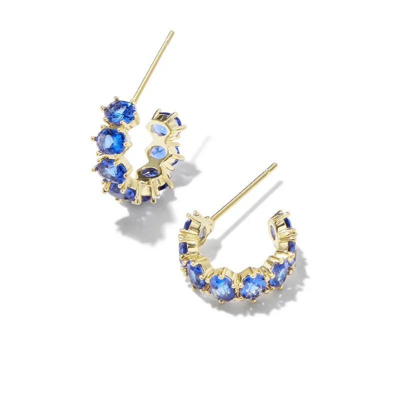 Kendra Scott | Cailin Gold Crystal Huggie Earrings in Blue Crystal