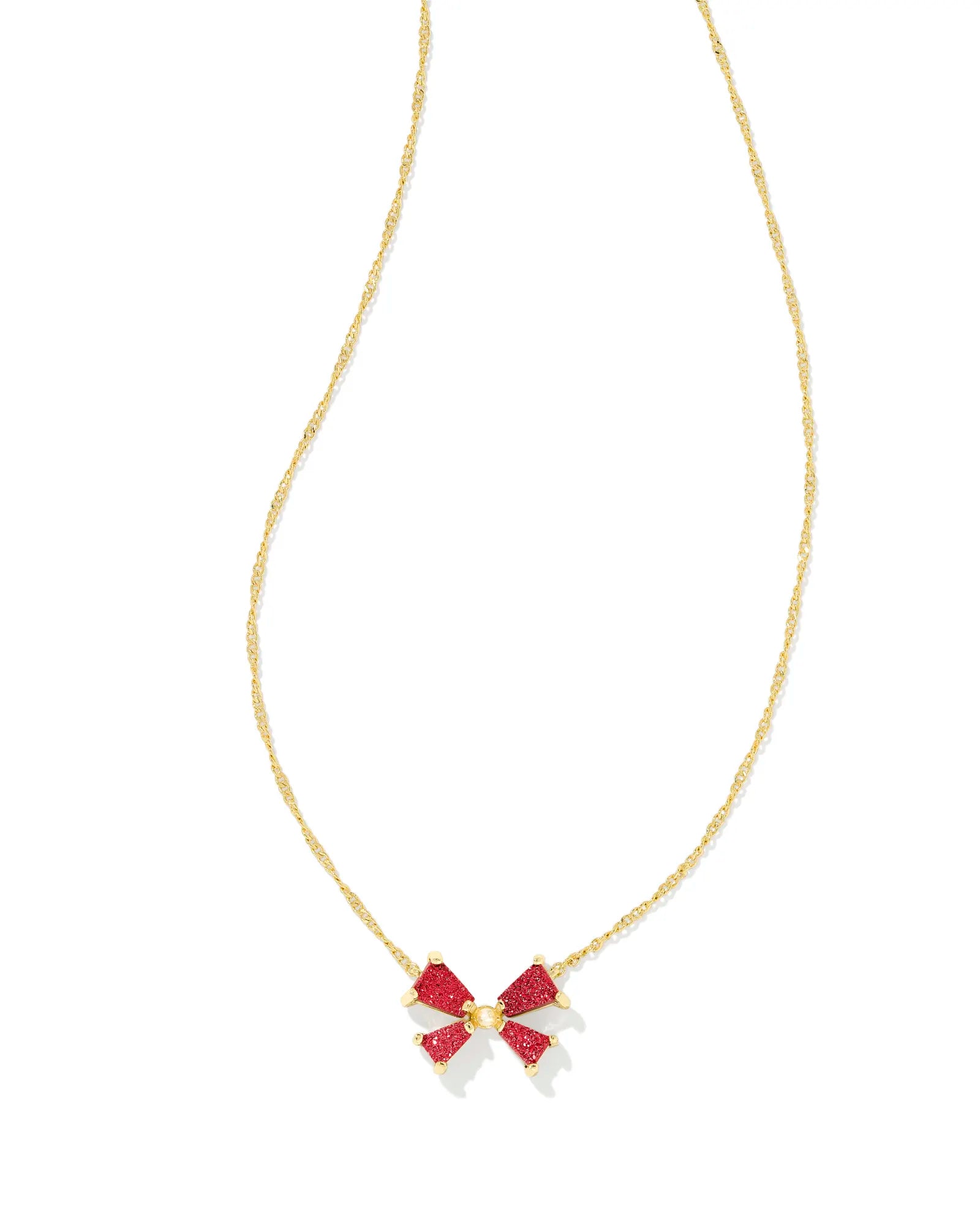 Kendra Scott | Blair Gold Bow Small Short Pendant Necklace in Bright Red Drusy