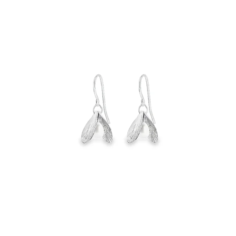 Double Hoop Earrings-Silver Double Leaf and Pearl Earrings