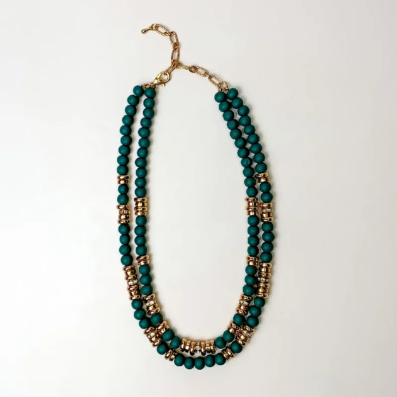 Tropical Tango Layered Beaded Necklace with Gold Tone Spacers in Deep Blue