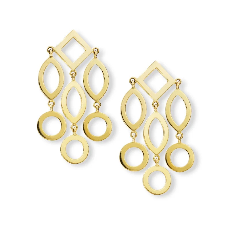 Crystal Drop Earrings-Temple of Heaven Earrings Yellow Gold