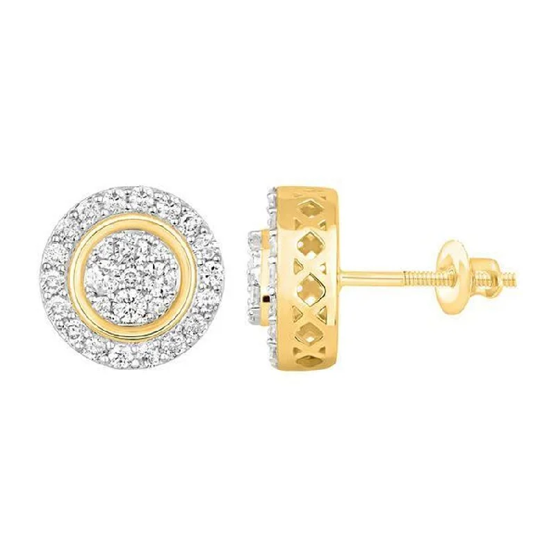 Long Dangle Earrings-LADIES STUD EARRINGS 0.75CT ROUND DIAMOND 10K YELLOW GOLD