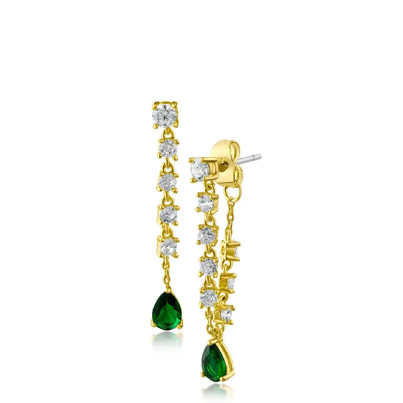 Pear Shaped Earrings-CZ and Chain Drop Earring