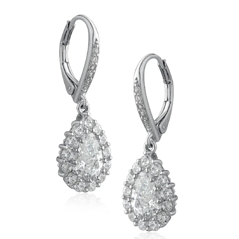 Beaded Hoop Earrings-Pear CZ Drop Earrings