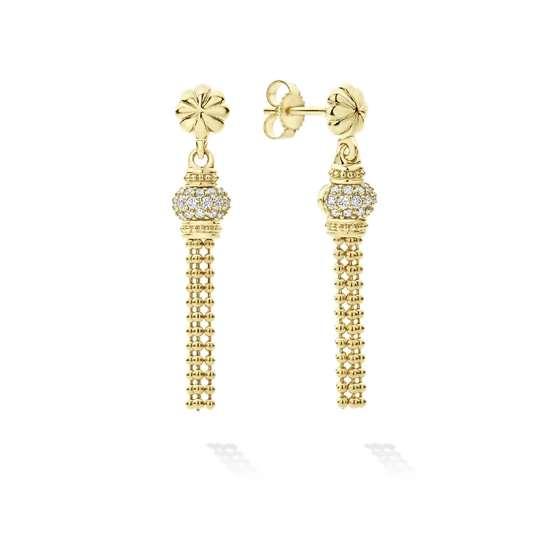 Stylish Stud Earrings-Caviar Gold 18K Gold Caviar Tassel Diamond Earrings