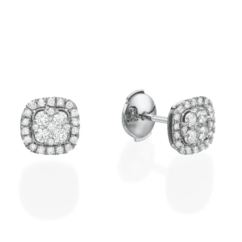 Silver Ear Cuffs-Cushion Shaped Diamond Cluster Earrings