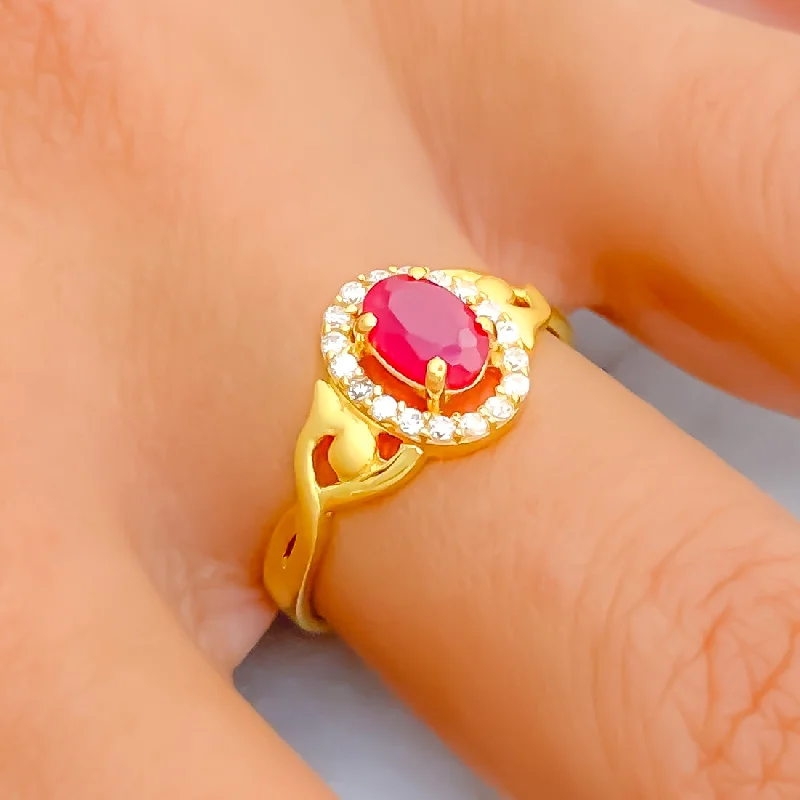 Red Palatial 22k Gold CZ Ring