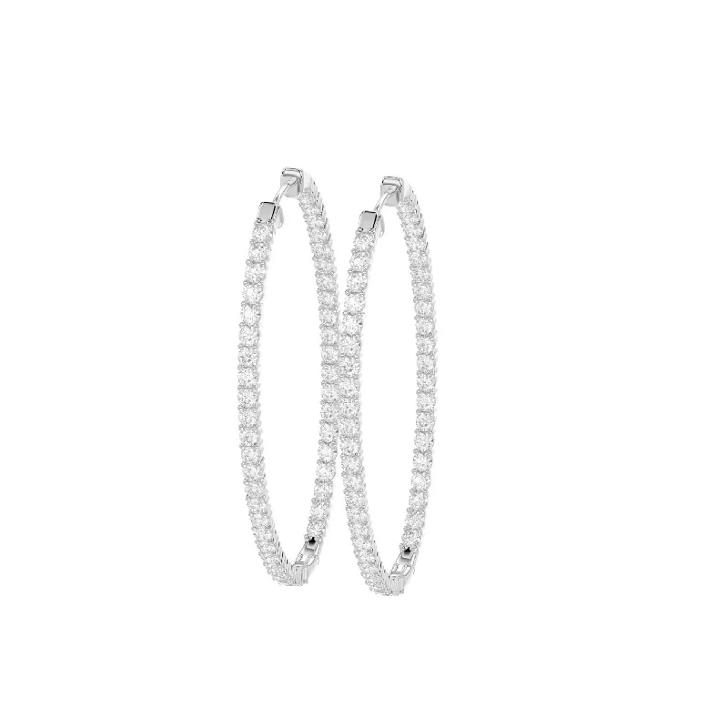 Classic Silver Earrings-LADIES SEMI MOUNT HOOPS EARRINGS 3.50CT ROUND DIAMOND 14K WHITE GOLD