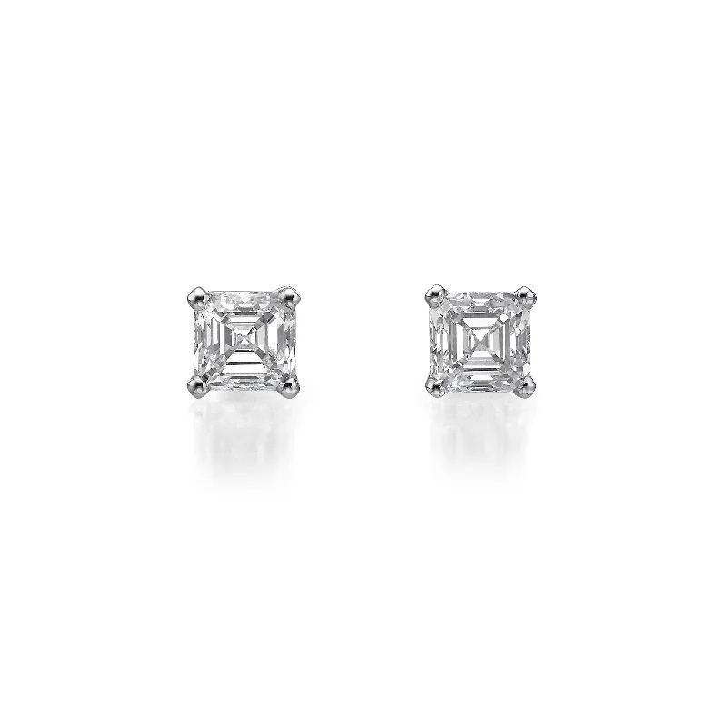 Long Silver Earrings-2 ct Asscher Cut Diamond Stud Earrings