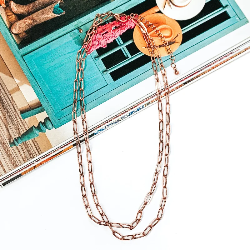 Tell A Story Layered Paperclip Chain in Worn Copper Tone