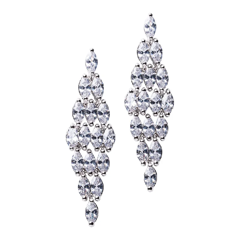 Sterling Silver Earrings-Marquise Cluster Chandelier Earrings